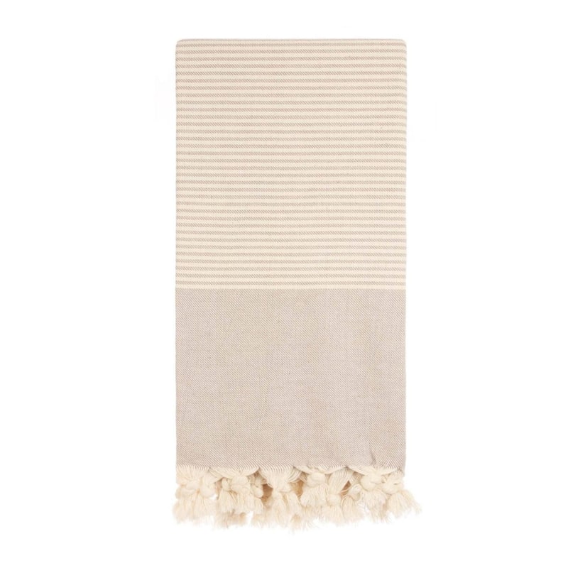 Beige Beach Towel - Striped Authentic 100% Turkish Cotton Beach & Bath ...