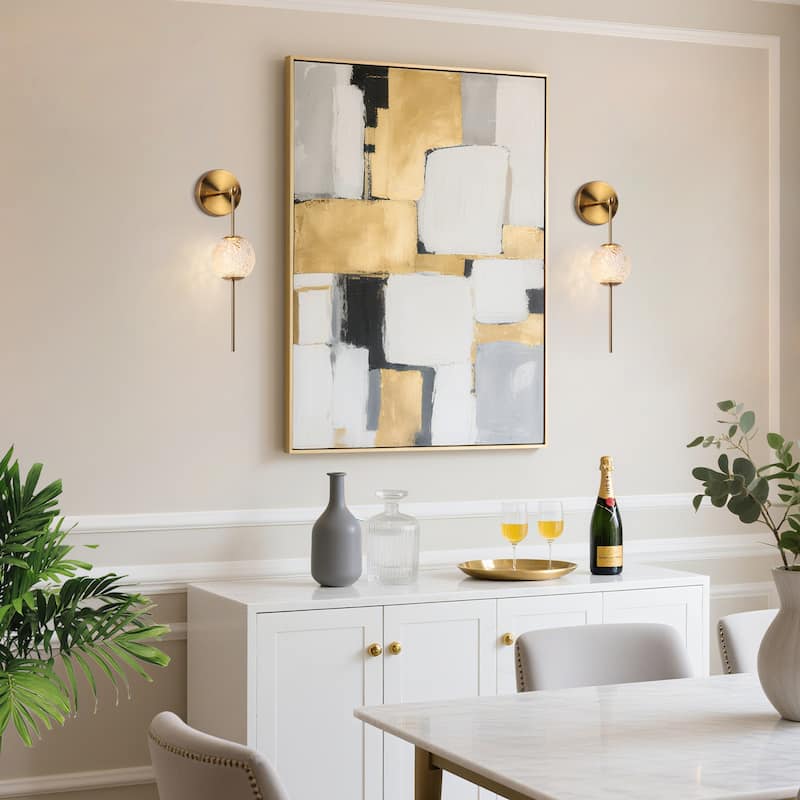 Modern LED 1-Light Gold Wall Sconce Textured Glass Bathroom Vanity Lights - W4.5" x H18"
