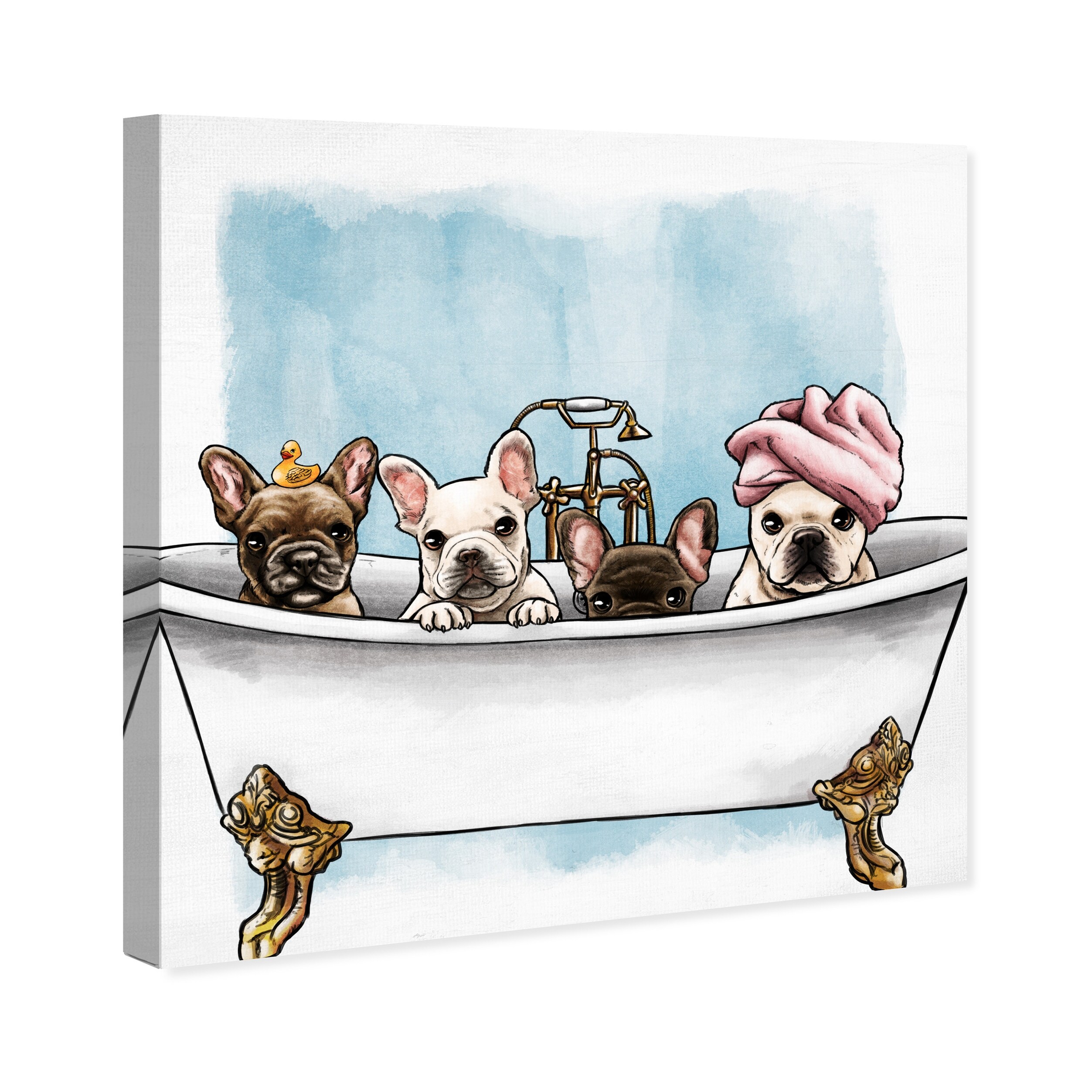安価 ワタナベ Oliver Gal 'Frenchies in The Tub' Animals Wall Art Canvas その他