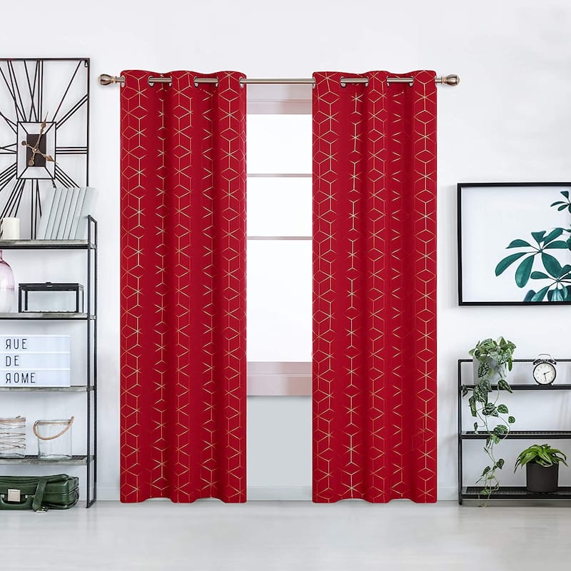 Deconovo Colorful Blackout Gold Honeycomb Curtains(2 Panel) - 52x72 Inch - Red