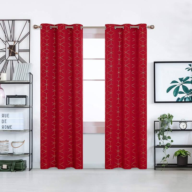 Deconovo Colorful Blackout Gold Honeycomb Curtains 42 Width(2 Panel) - 42x63 Inch - Red