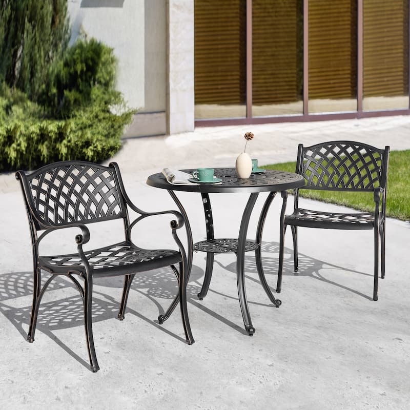 Outdoor 2-Person Cast Aluminum Bistro Set with Umbrella Hole