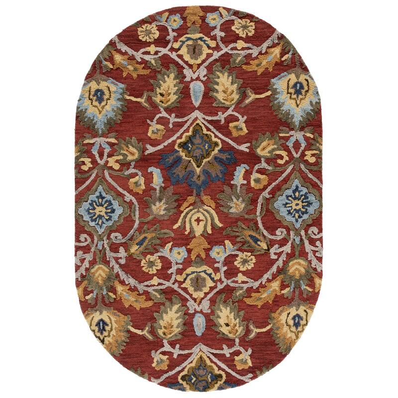 SAFAVIEH, Handmade Marietje Blossom French Country Wool Area Rug - 4' x 6' Oval - Red/Multi