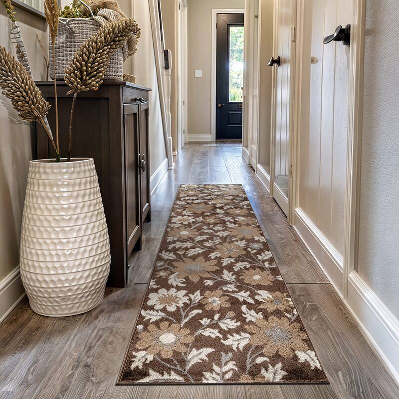 Contemporary Floral Area Rug for Living Room, Bedroom, or Entryway - Low Pile Indoor Rug - 2' 3" x 12'