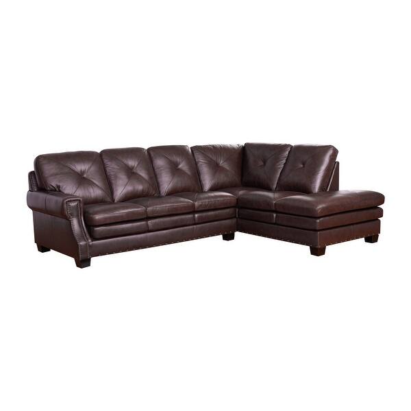 Shop Abbyson Elijah Top Grain Leather Sectional Overstock 27649549