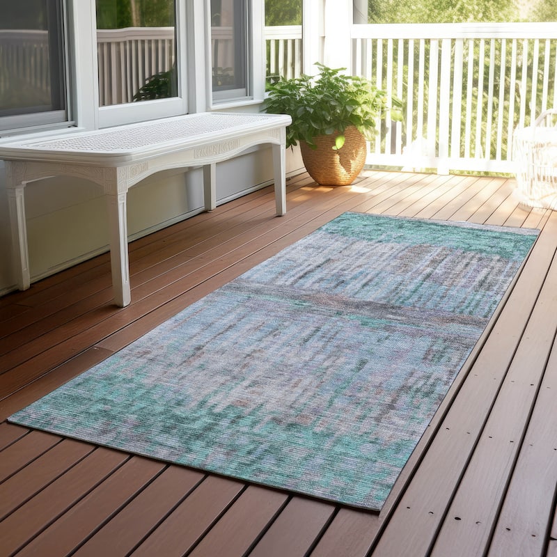 Machine Washable Indoor/ Outdoor Modern Ombre Chantille Rug - Teal - 2'3" x 7'6"