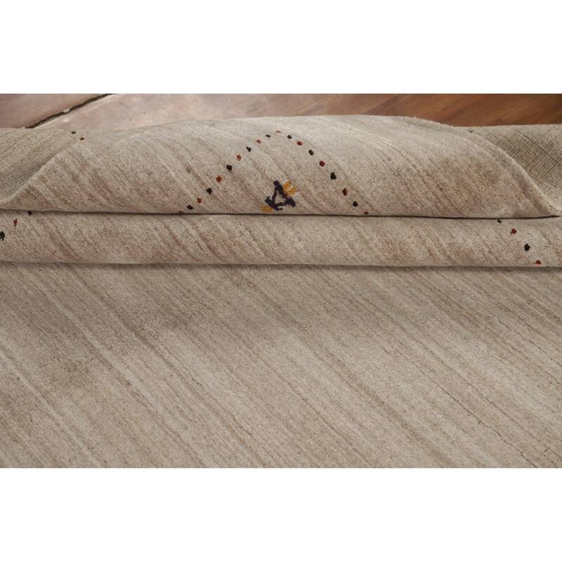 Hand Knotted Oriental 100% Wool Carpet Tribal Tribal Beige & Ivories Gabbeh Area Rug - 9' 5'' X 6' 7''