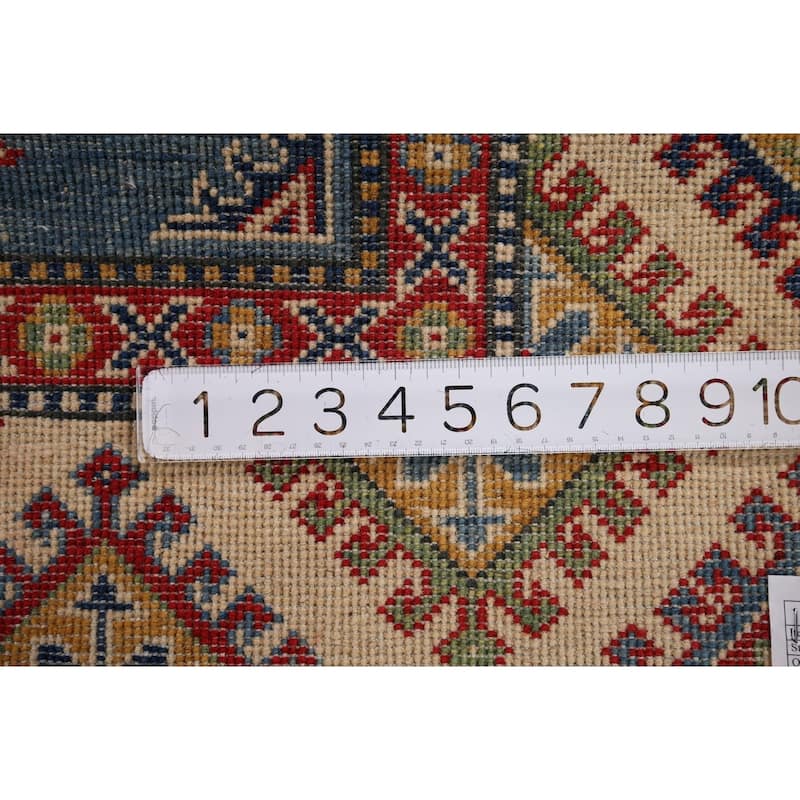 Blue Kazak Foyer Rug Hand-Knotted Traditional Wool Carpet - 3'5" x 4'9"