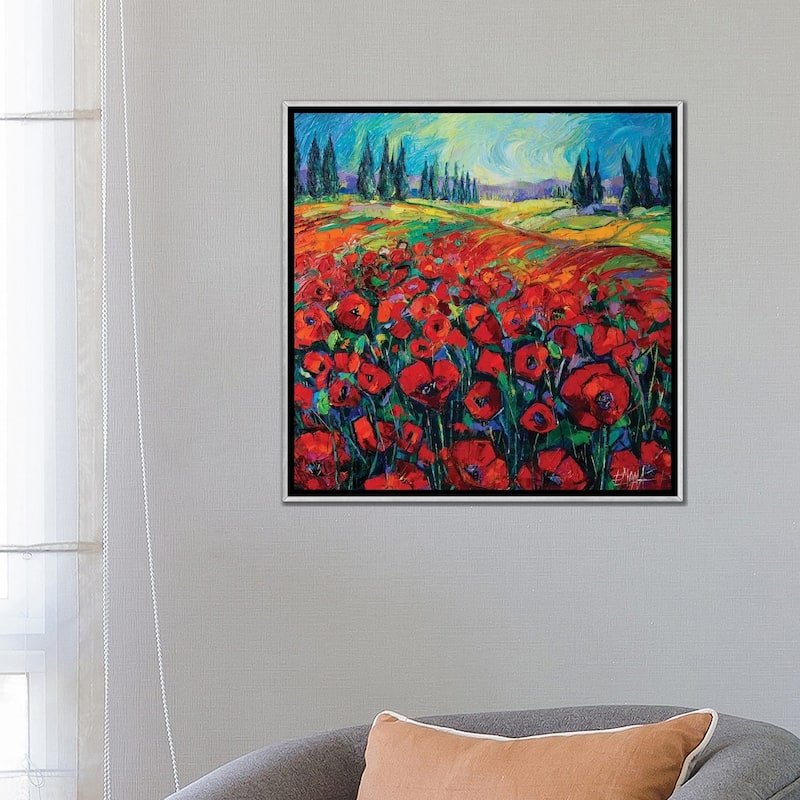 iCanvas "Poppies And Cypresses" by Mona Edulesco Framed