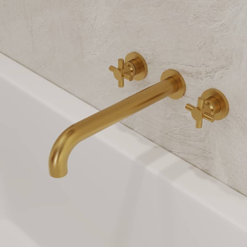 Double Handle Wall Mounted Tub Filler High Flow Tub Faucet Trim - Brushed Gold
