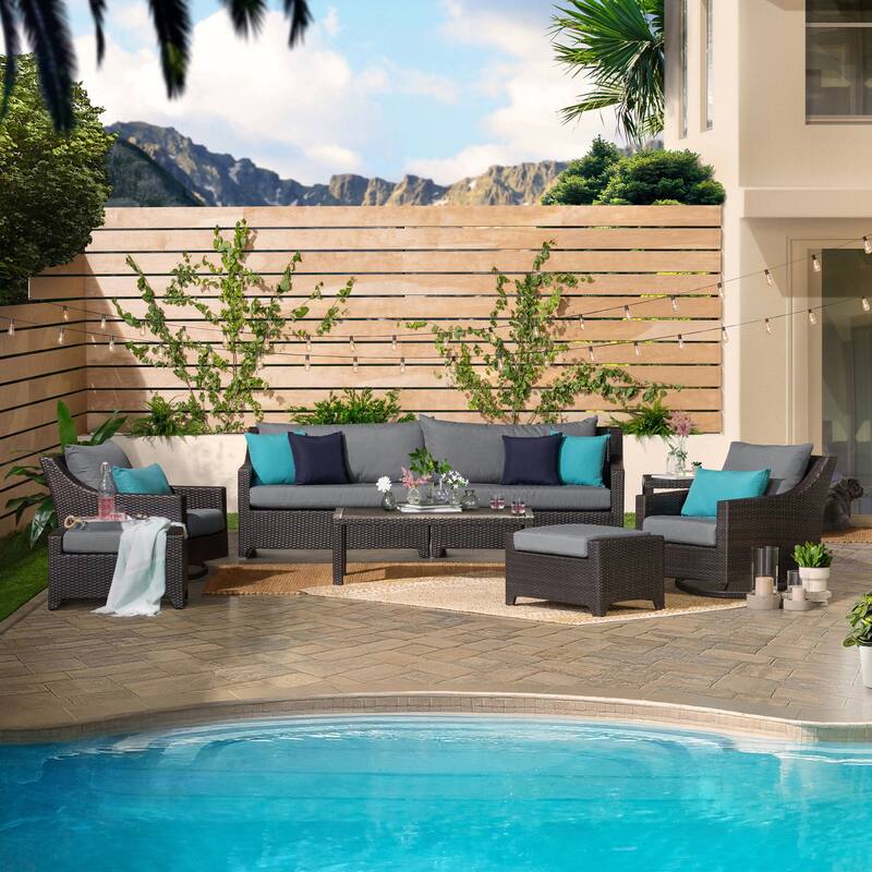 Deco 8 Piece Sunbrella Outdoor Patio Sofa & Motion Club Chair Set