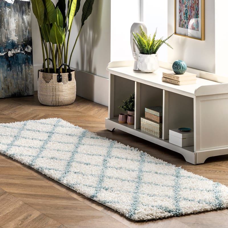 Nuloom Kesha Contemporary Trellis Shag Area Rug - 2'8" x 8' Runner - Blue