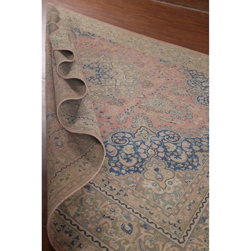 Traditional Mashad Persian Vintage Area Rug Handmade Wool Carpet - 9'5" x 12'5"