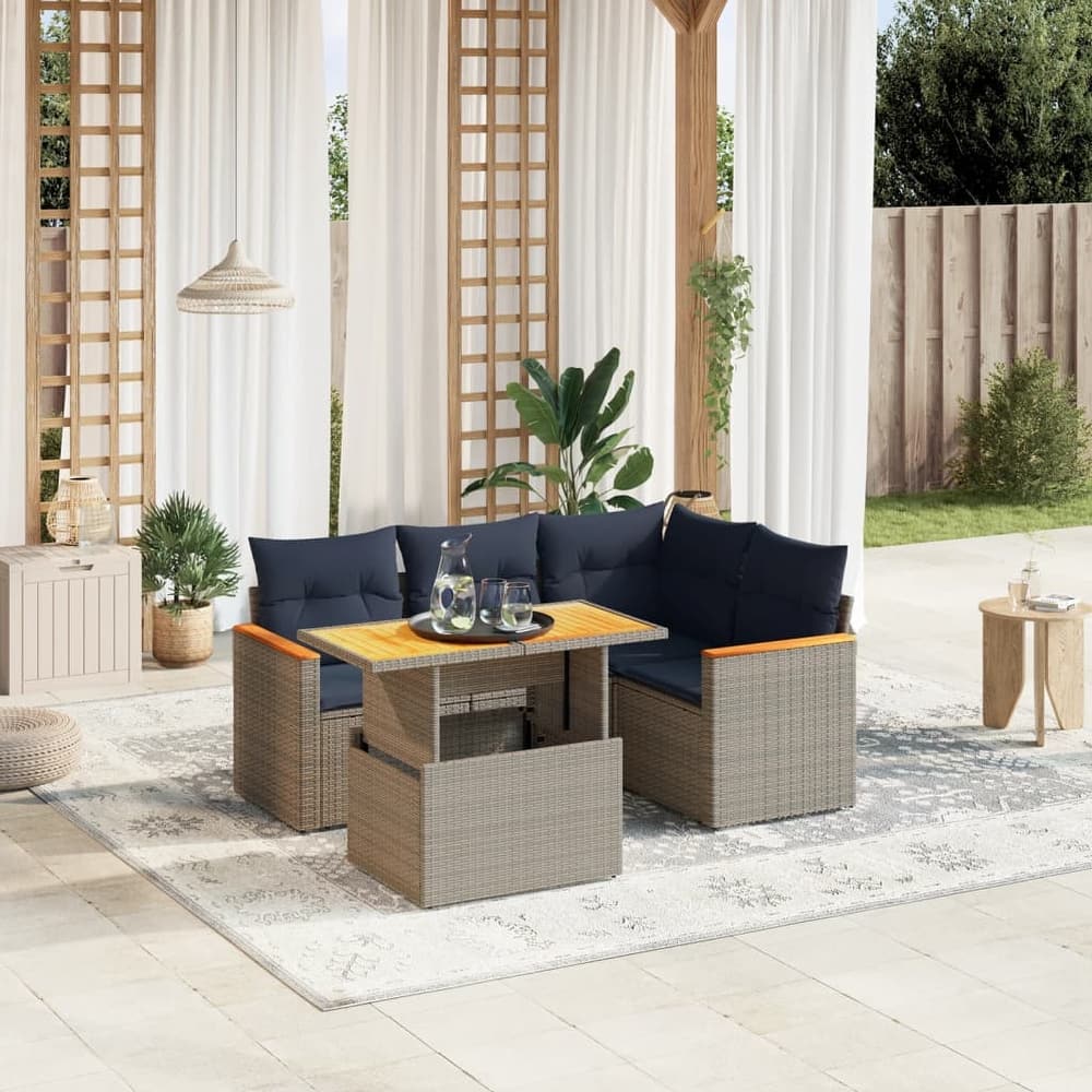 vidaXL Patio Sofa Set with Cushions Outdoor Furniture 5 Piece Poly Rattan