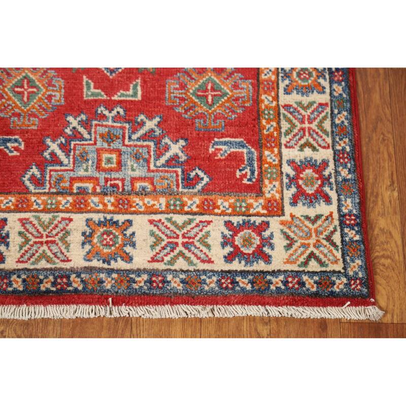 Traditional Kazak Oriental Foyer Rug Hand-Knotted Red Wool Carpet - 2'0"x 3'0"