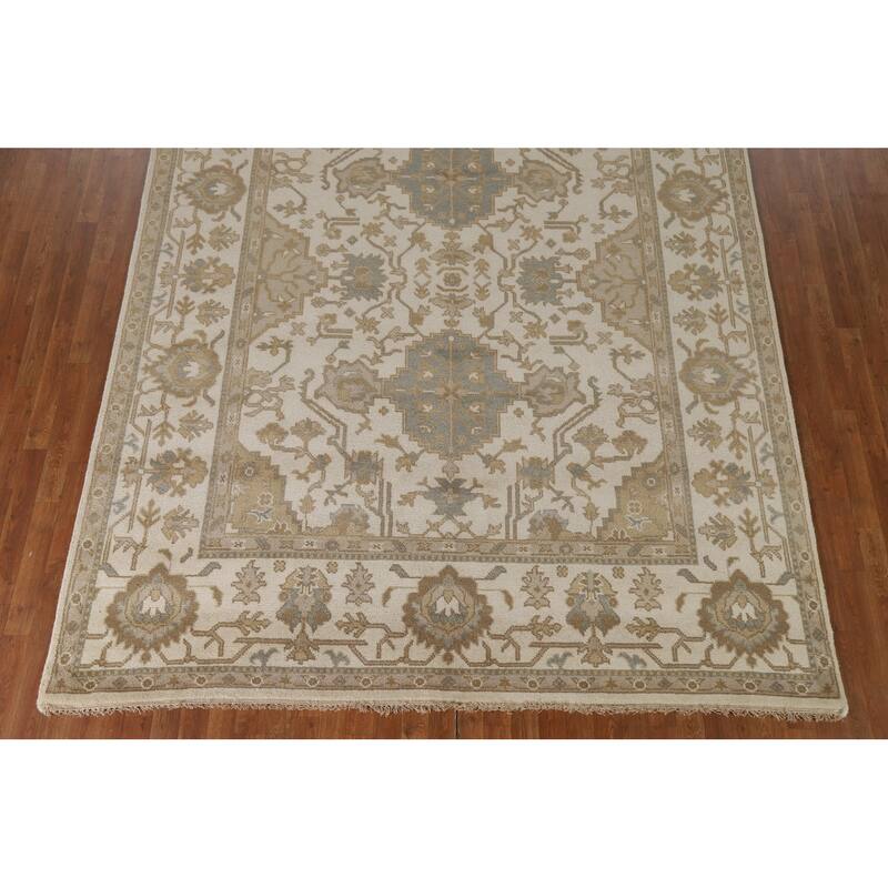 Floral Beige Oushak Oriental Area Rug Handmade Wool Carpet - 8'0"x 10'2"