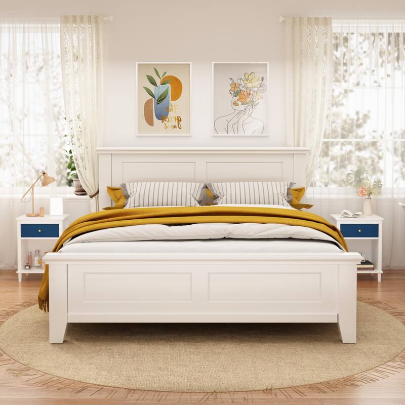 White Navy Nightstand Storage Cabinet Side Table with Drawer, End Table Coffee Table Corner Table with Open Shelf