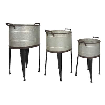 Metal Planter Pots on 4-Leg Stands and Handle