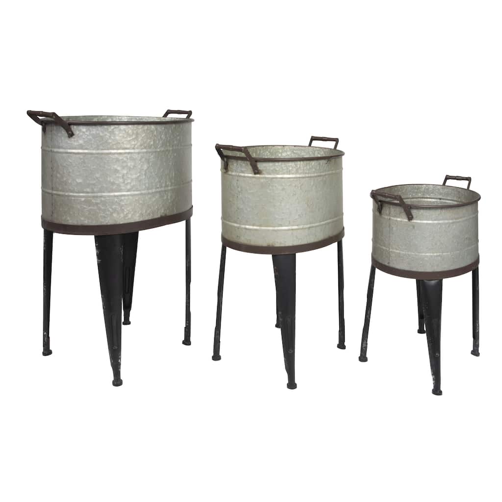 Metal Planter Pots on 4-Leg Stands and Handle