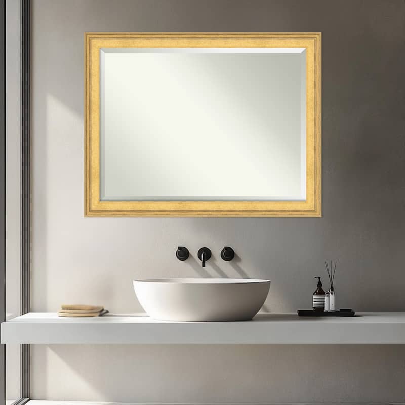 Owen Gold Beveled Wood Framed Bathroom Vanity Wall Mirror - Owen Gold