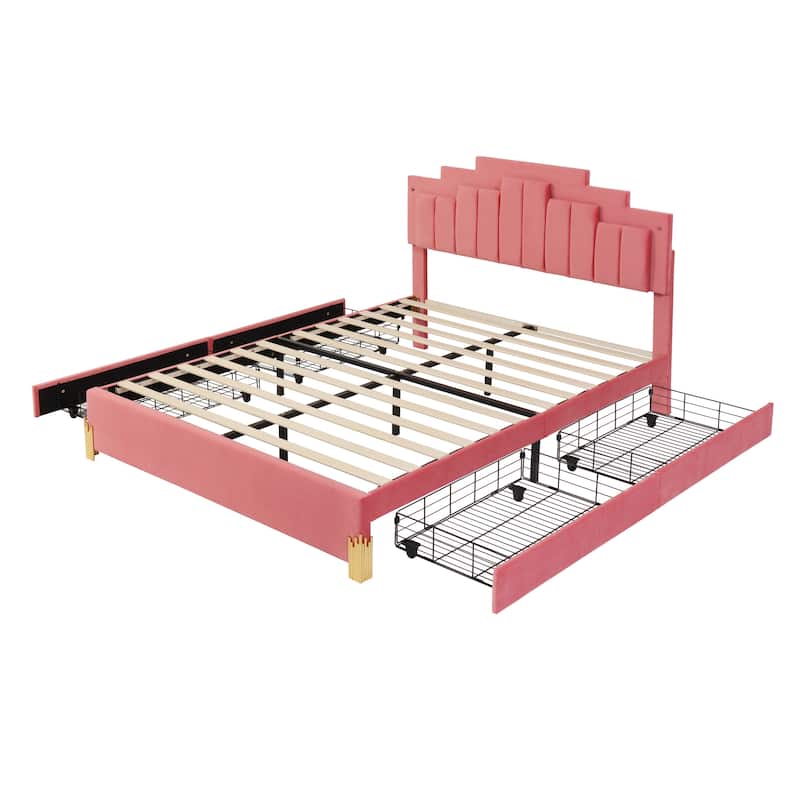 Platform Bed with LED Lights and 4 Drawers