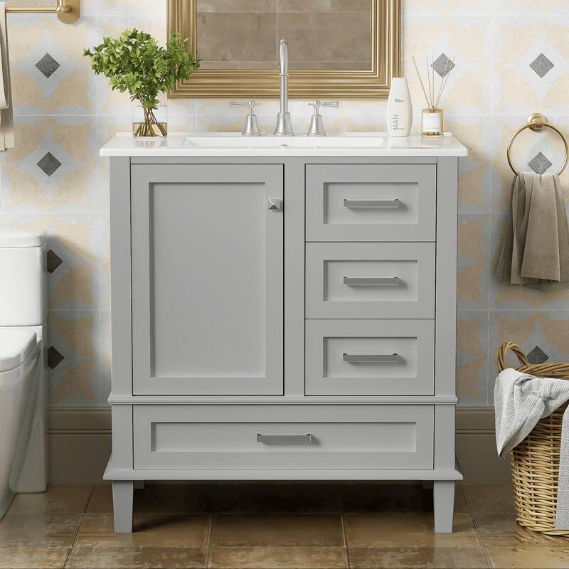 Modern 30" Bathroom Cabinet with Undermount Sink, Freestanding Design, and Ample Storage