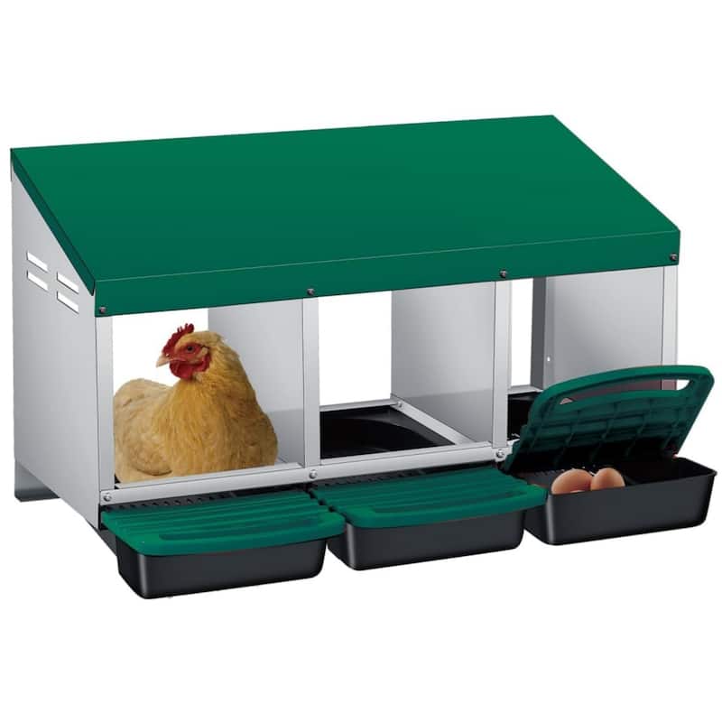 Roll-Away Nesting Boxes for Chickens Coop with Perch - 3 Hole Green