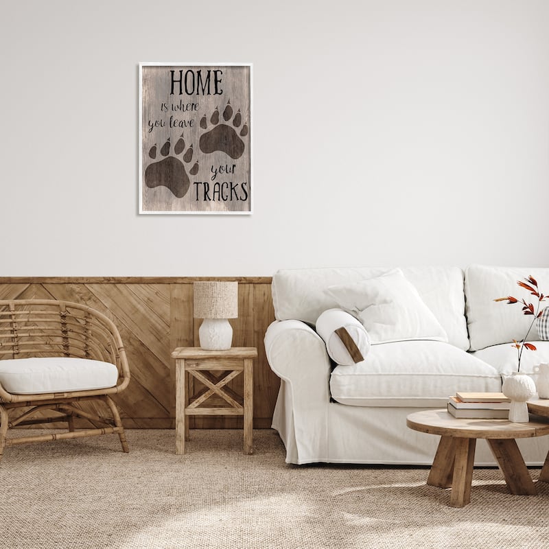 Stupell Home's Where You Leave Tracks Bear Paw Print Framed Wall Art - Black