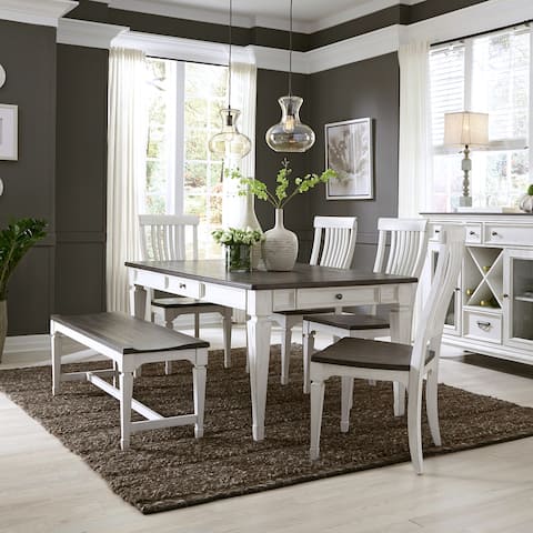 Allyson Park Wirebrushed White Charcoal 6 Piece Rectangular Table Set