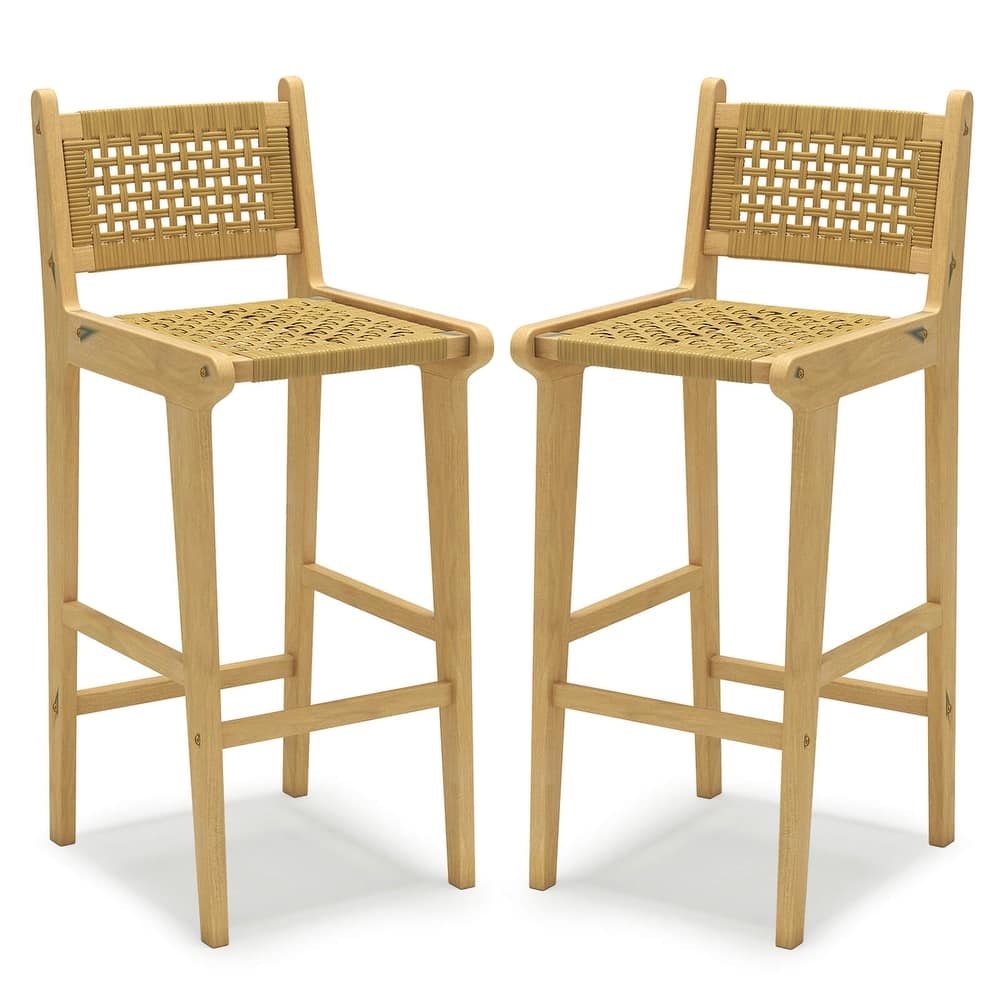 Costway 1/2/4 PCS Patio Teak Wood Bar Stool Outdoor Bar Height Chair - See Details