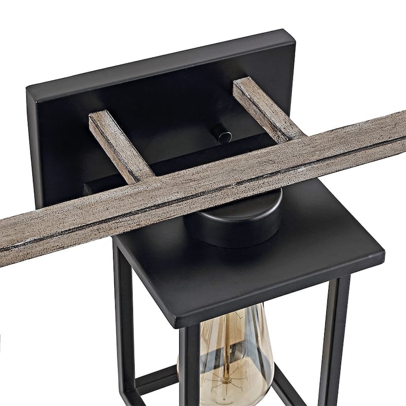 Matt Black/Wood Tone Rustic Farmhouse Bathroom Vanity Light with Open