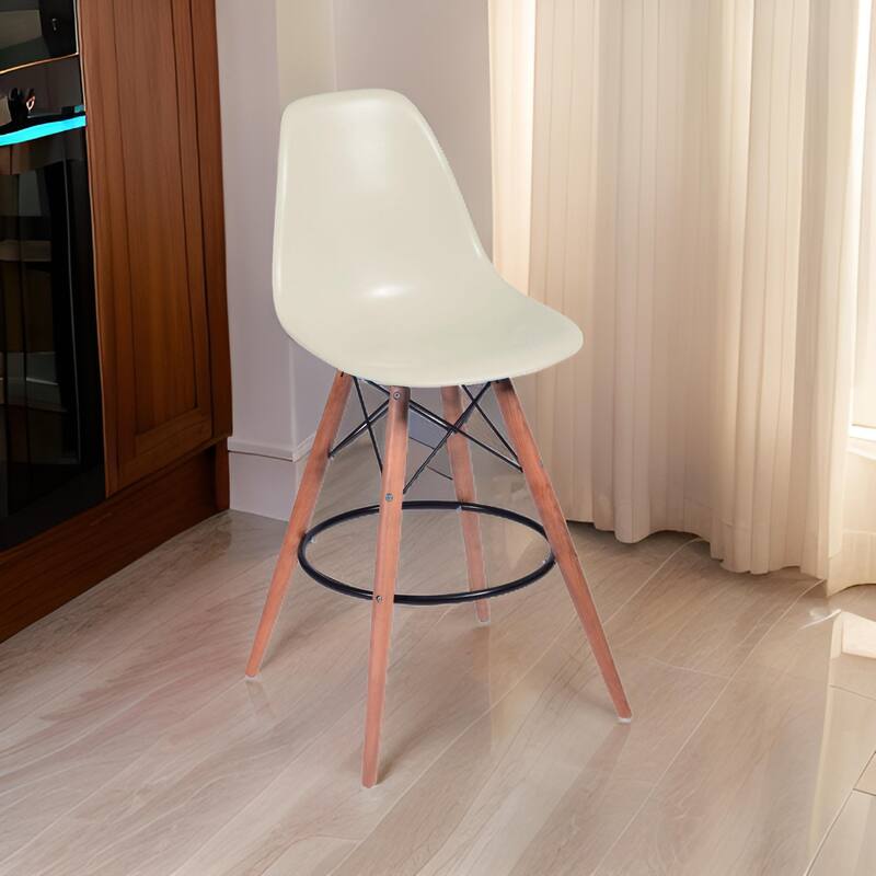 30 Inch Barstool Chair Set of 2, Rounded Silhouette, Brown Wood Legs