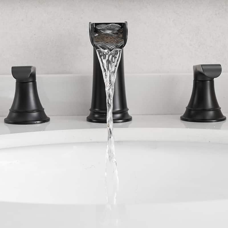 Double Handle Three-Hole Bath Waterfall Faucet with Drain