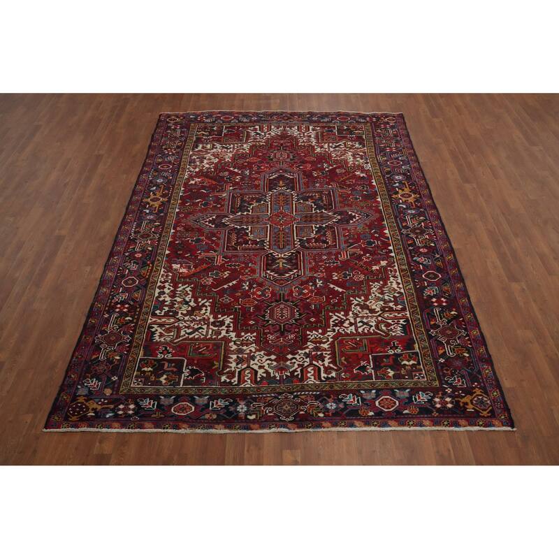 Hand Knotted Oriental 100% Wool Carpet Traditional Medallion Red Heriz Area Rug - 10' 0'' X 7' 1''