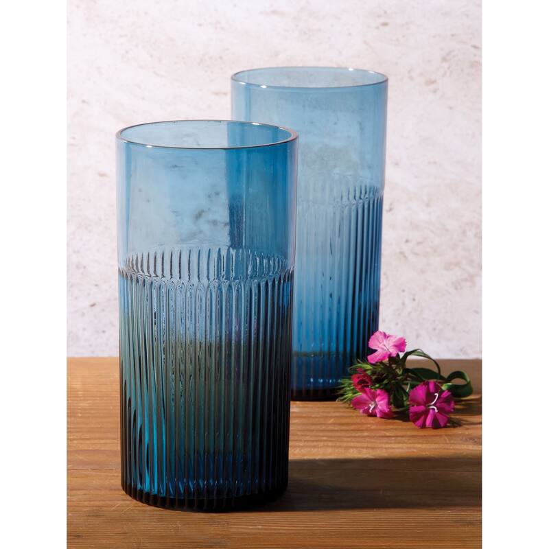 Bloomhouse Lyon Sky 8 Piece Hand Made 18 OZ Colored Glass Tumbler Set W/ Coasters