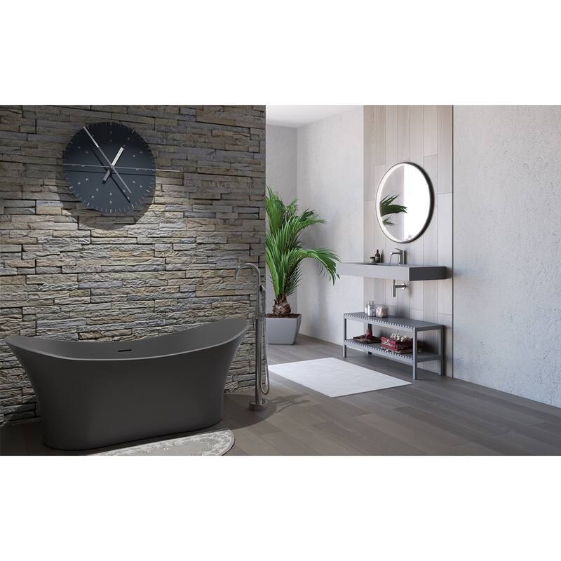 Ocean 69" Solid Surface Freestanding Soaking Bathtub in White or Gray