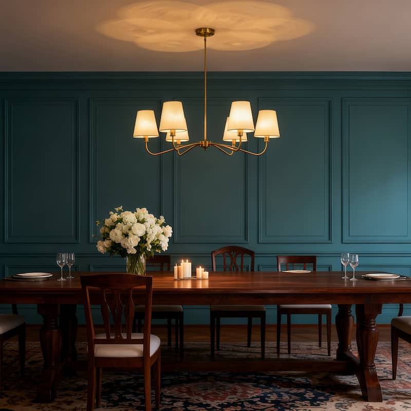 Starsky 6-Light Modern Classic Chandelier with White Linen Shades