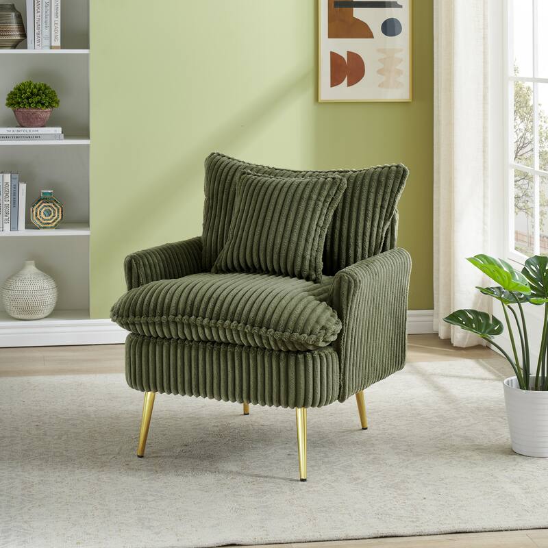 30.31 Inch Single Chair Fashion Sofa, Green Sofa, Coarse Corduroy Fabric, Soft And Comfortable