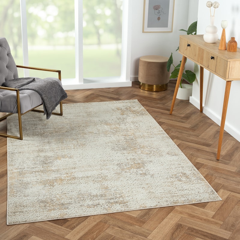 Bailey Transitional Distressed Gray/Beige Performance Indoor Area Rug by Sevita - 5' x 7'11"