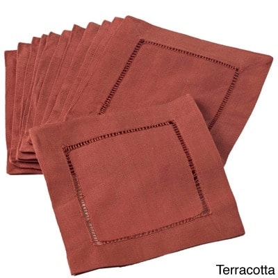 Hemstitched Linen Blend Cocktail Napkins (Set of 12)