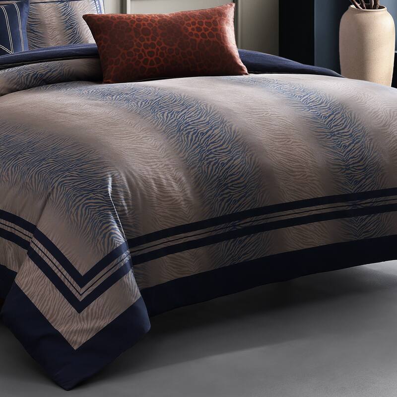 Bebejan Dark Blue Animal Prints 100% Cotton Sateen 5 Piece Reversible Comforter Set
