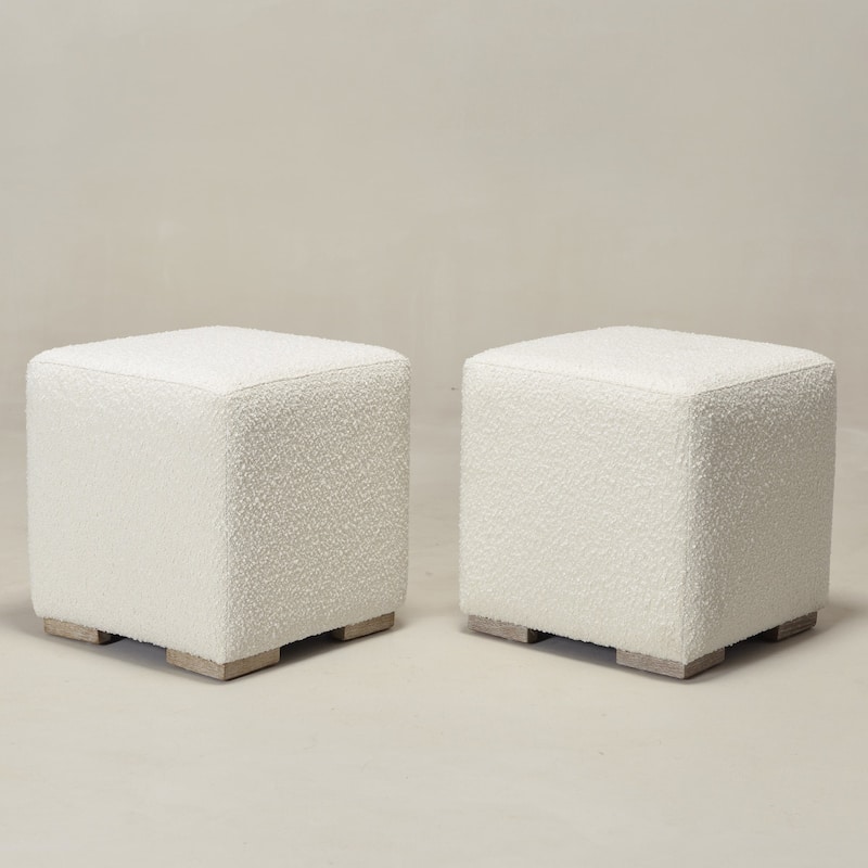 KINWELL 18.5" W Square Boucle Upholstered Ottoman Entryway Footstool