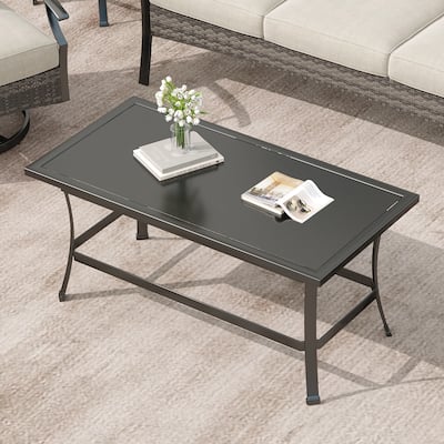 Outdoor Patio Metal 41" W Coffee Table with Glass Top