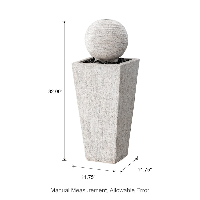 Glitzhome 31.75"H Polyresin Sphere Pedestal Outdoor Fountain With Pebbles Pump LED Light