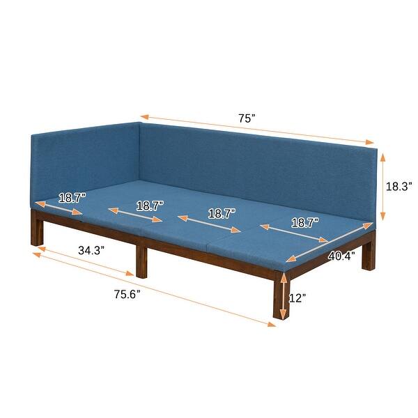 dimension image slide 1 of 3, Twin Size Daybed Sofa Bed Frame with Linen Slats Support, Linen Upholstered Bed for Living Room Bedroom