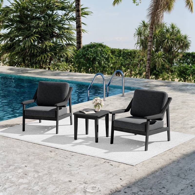 3-piece Teak Modern Cushioned Club Chairs Set Patio Bistro Set