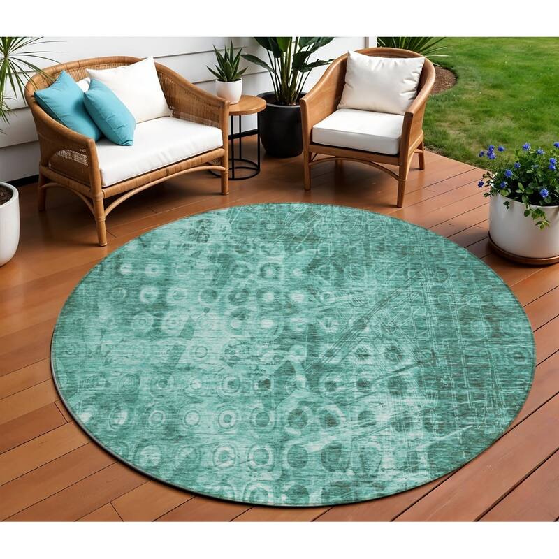 HomeRoots Ikat Transitional Rectangle Outdoor Rug - 8' Round