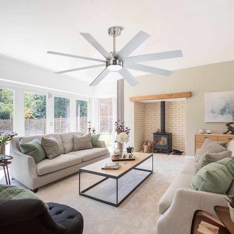 MLiAN 60 in. 8-Plywood Blades Indoor LED Ceiling Fan With Remote... - Nickel and Silver