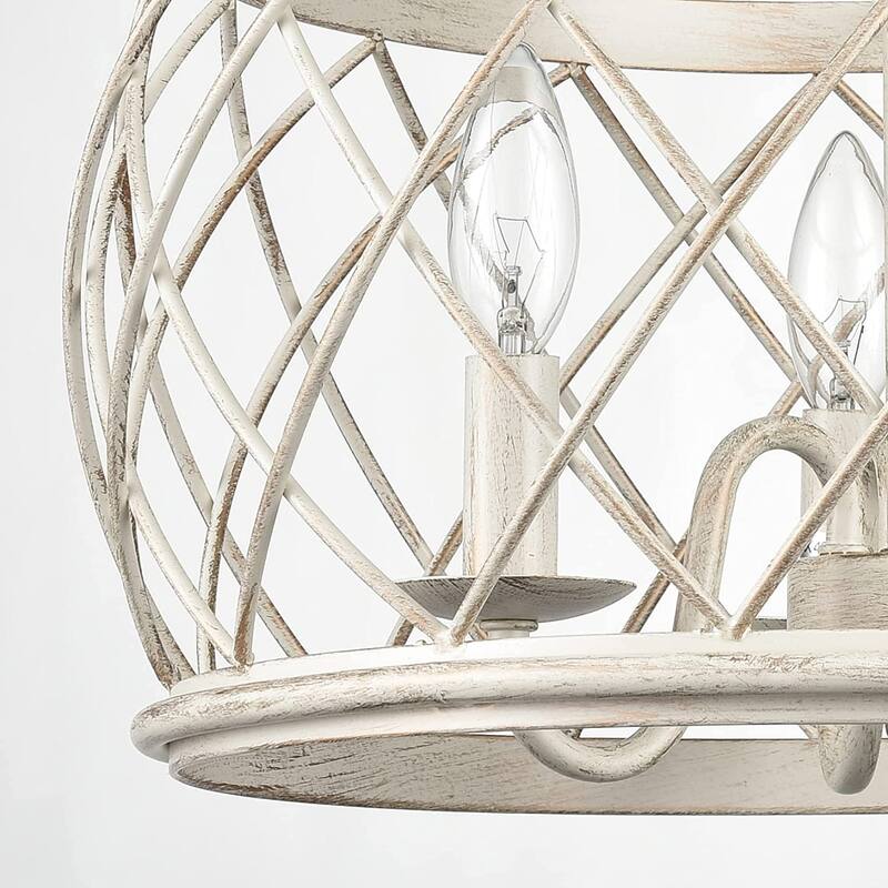 Treviso Farmhouse 3-Light Drum Semi Flush Mount Ceiling Light Metal Shade Antique White - Antique White