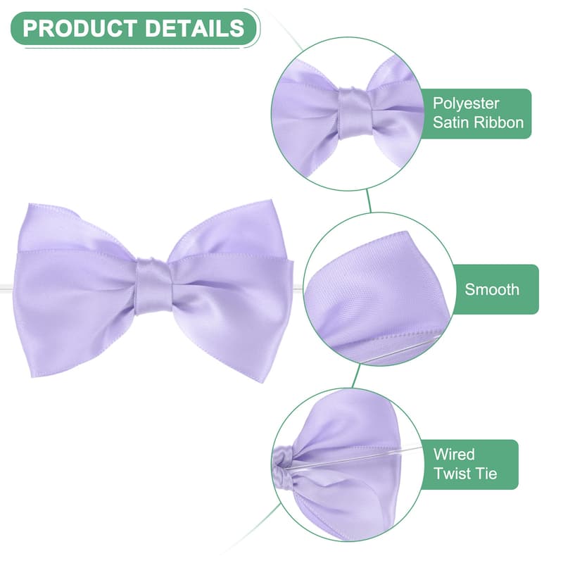 24-Pack Satin Ribbon Twist Tie Bows 3x3.6" Bow Twist for Craft - Light Purple